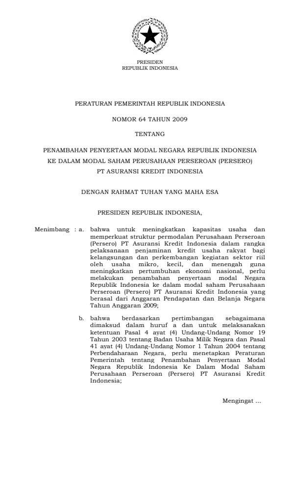 Peraturan Pemerintah Nomor 64 Tahun 2009