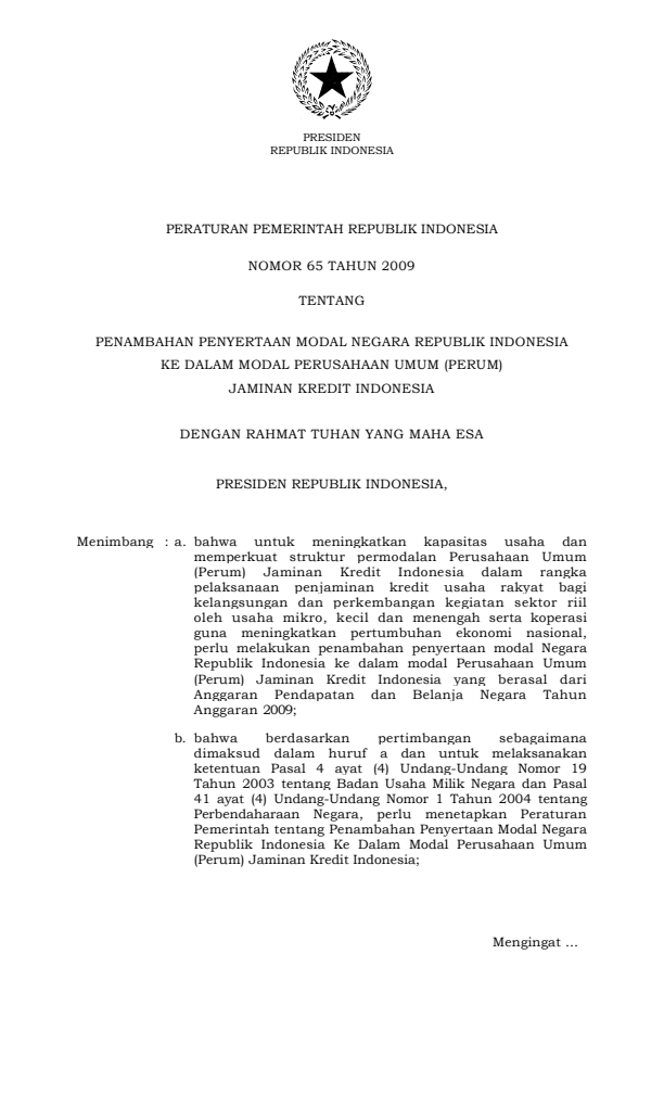 Peraturan Pemerintah Nomor 65 Tahun 2009