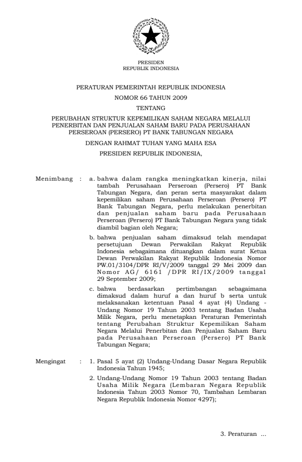 Peraturan Pemerintah Nomor 66 Tahun 2009