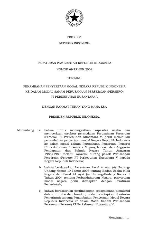 Peraturan Pemerintah Nomor 69 Tahun 2009