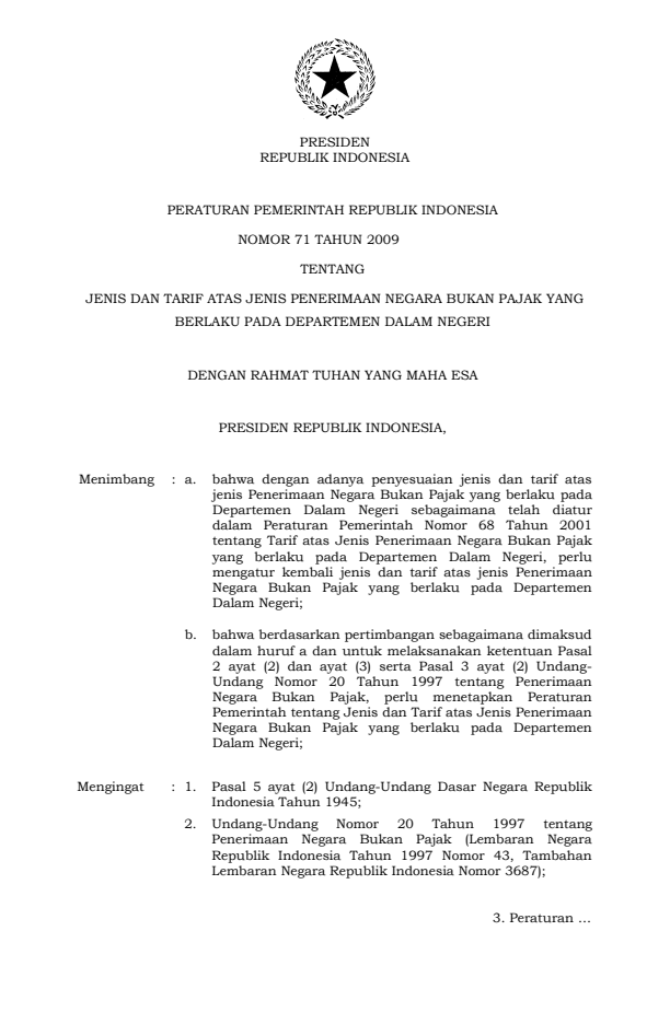 Peraturan Pemerintah Nomor 71 Tahun 2009