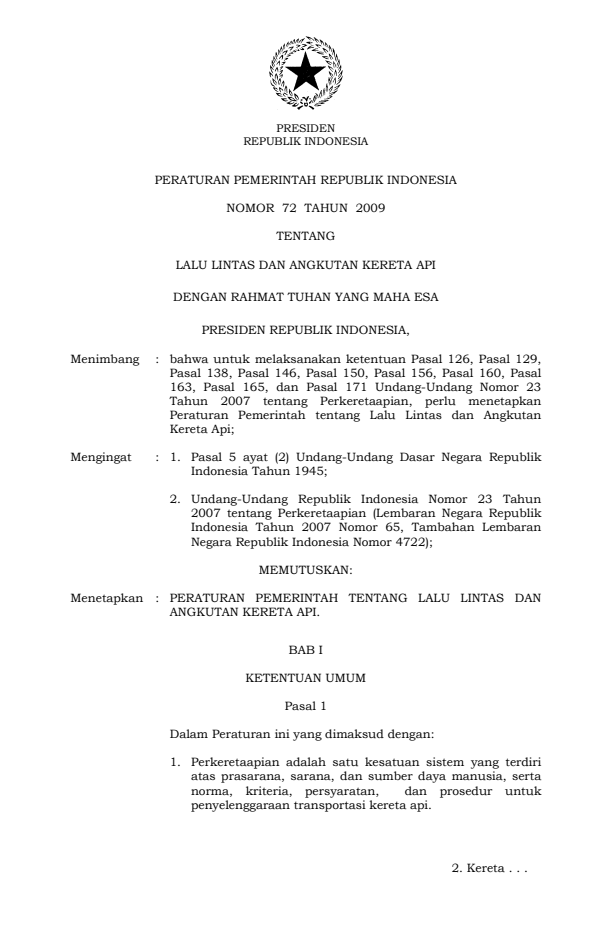 Peraturan Pemerintah Nomor 72 Tahun 2009