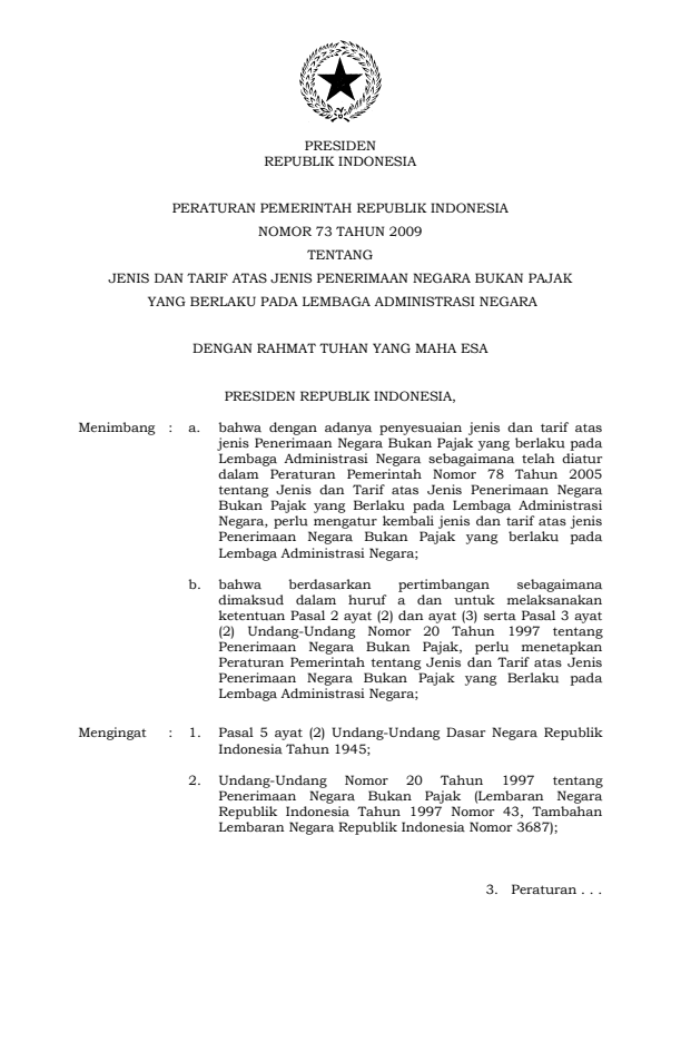 Peraturan Pemerintah Nomor 73 Tahun 2009