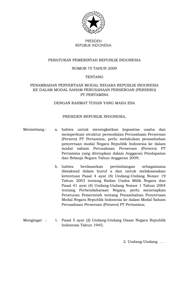 Peraturan Pemerintah Nomor 75 Tahun 2009