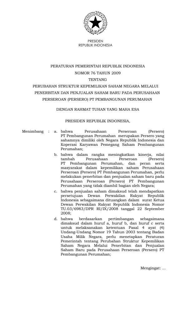 Peraturan Pemerintah Nomor 76 Tahun 2009