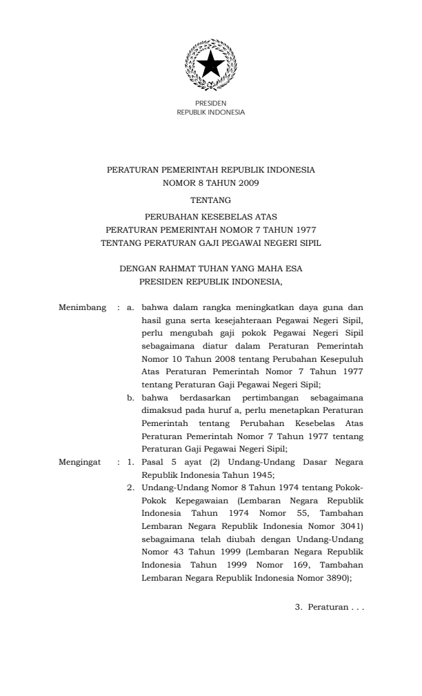 Peraturan Pemerintah Nomor 8 Tahun 2009