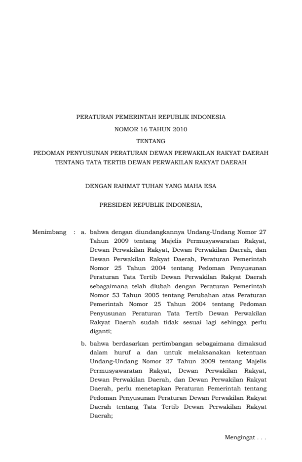 Peraturan Pemerintah Nomor 16 Tahun 2010