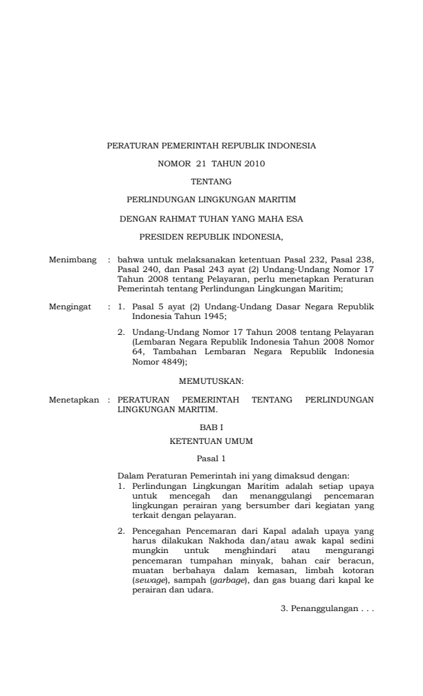 Peraturan Pemerintah Nomor 21 Tahun 2010