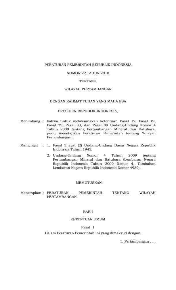 Peraturan Pemerintah Nomor 22 Tahun 2010