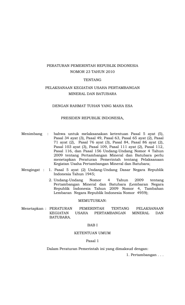 Peraturan Pemerintah Nomor 23 Tahun 2010