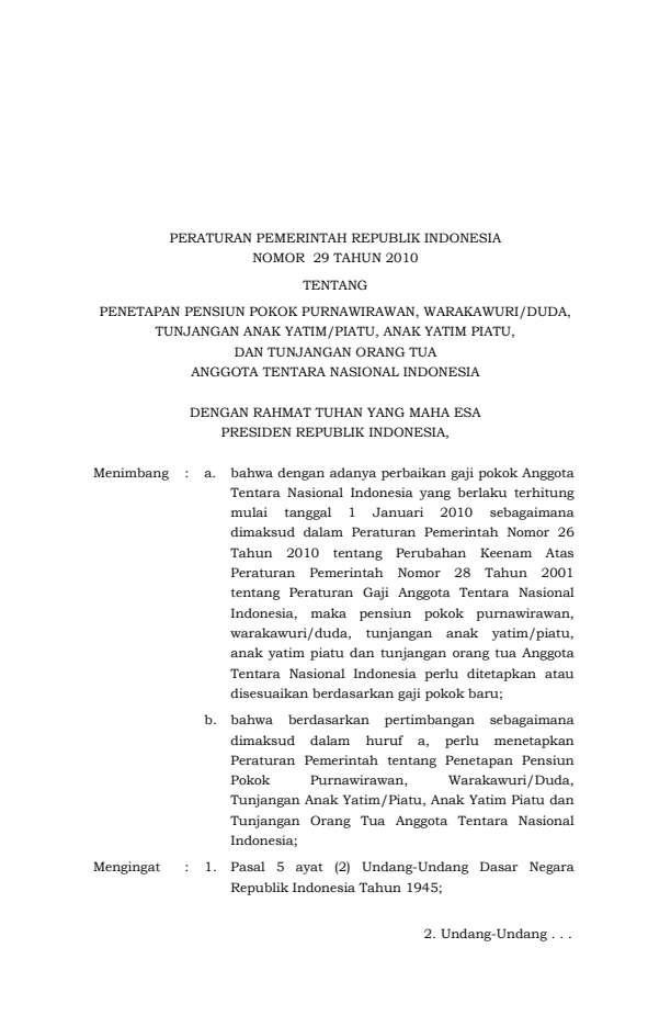 Peraturan Pemerintah Nomor 29 Tahun 2010