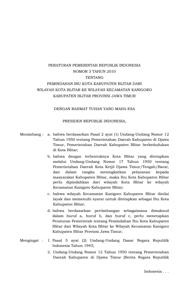 Peraturan Pemerintah Nomor 3 Tahun 2010