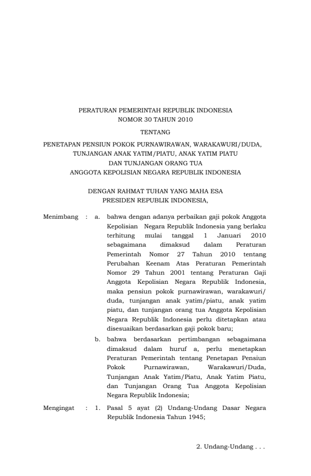 Peraturan Pemerintah Nomor 30 Tahun 2010