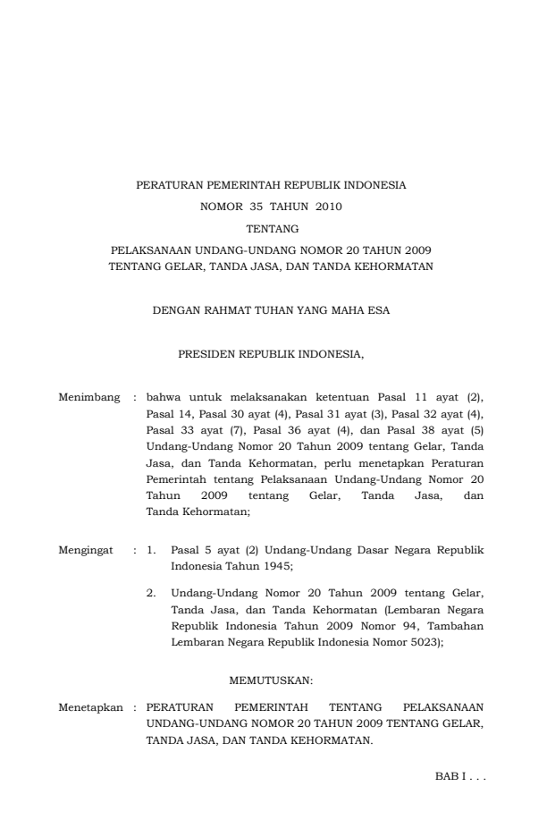 Peraturan Pemerintah Nomor 35 Tahun 2010