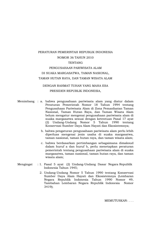 Peraturan Pemerintah Nomor 36 Tahun 2010