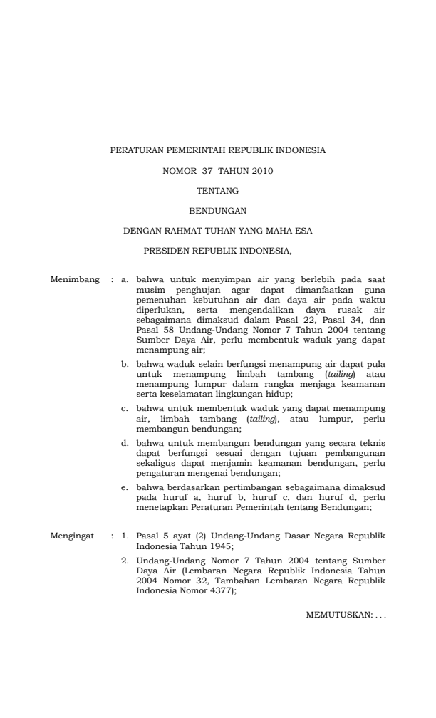 Peraturan Pemerintah Nomor 37 Tahun 2010