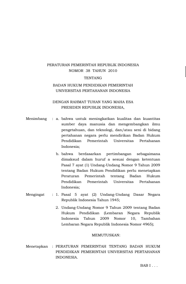 Peraturan Pemerintah Nomor 38 Tahun 2010