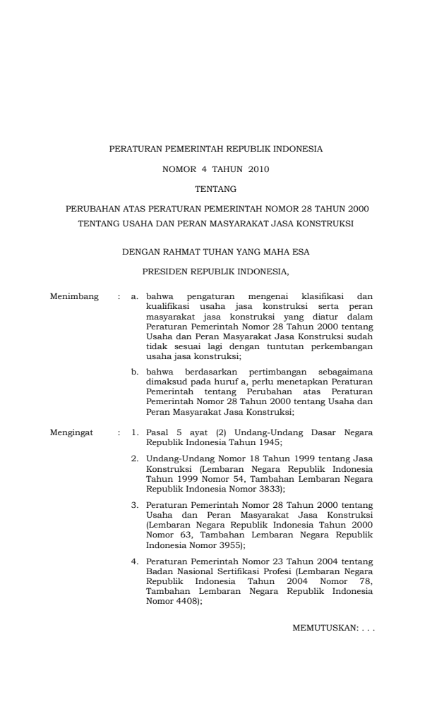 Peraturan Pemerintah Nomor 4 Tahun 2010