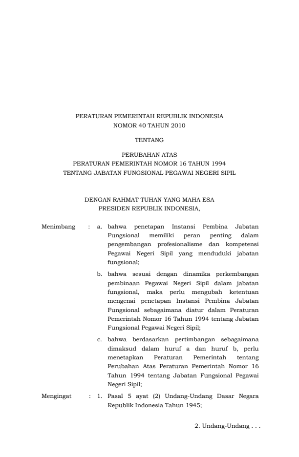 Peraturan Pemerintah Nomor 40 Tahun 2010