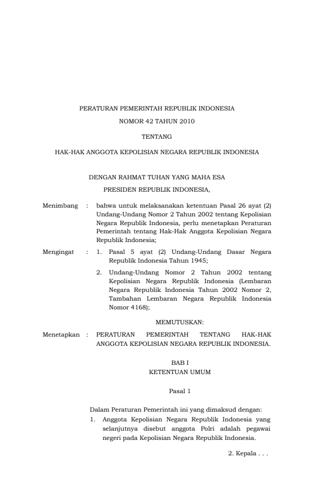 Peraturan Pemerintah Nomor 42 Tahun 2010