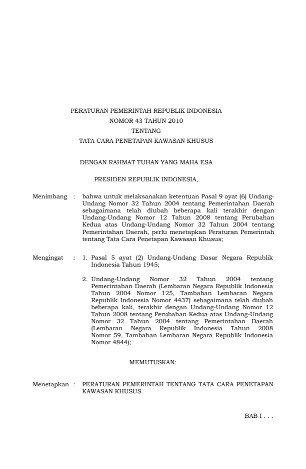 Peraturan Pemerintah Nomor 43 Tahun 2010