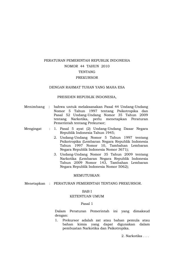 Peraturan Pemerintah Nomor 44 Tahun 2010