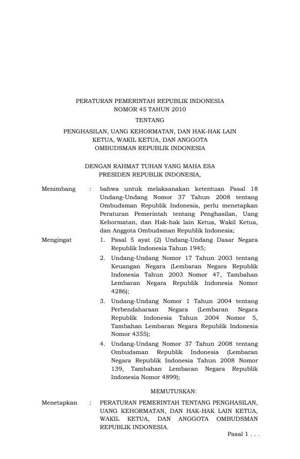 Peraturan Pemerintah Nomor 45 Tahun 2010