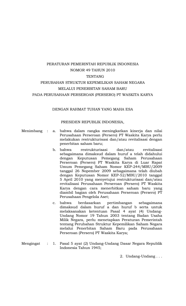 Peraturan Pemerintah Nomor 49 Tahun 2010