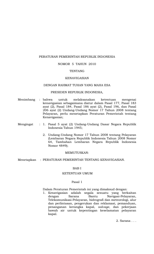 Peraturan Pemerintah Nomor 5 Tahun 2010