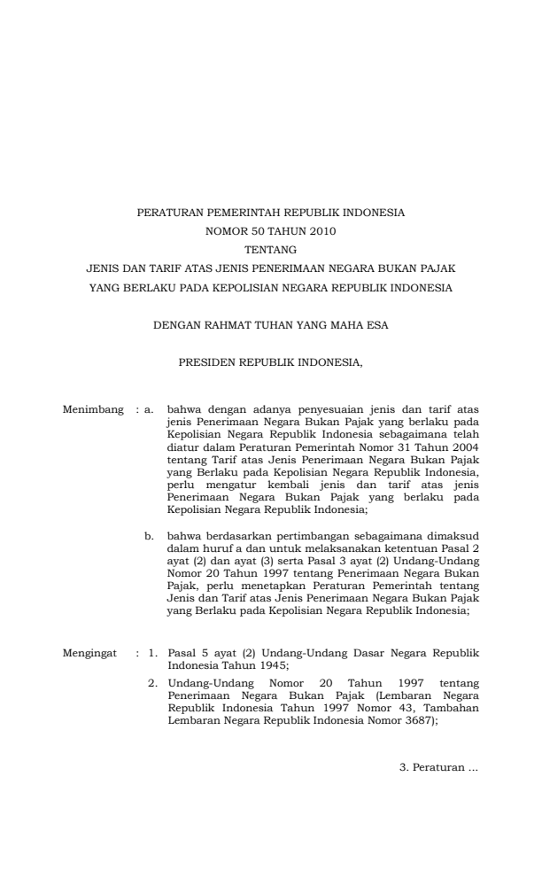 Peraturan Pemerintah Nomor 50 Tahun 2010