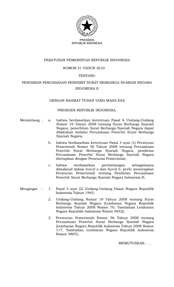 Peraturan Pemerintah Nomor 51 Tahun 2010