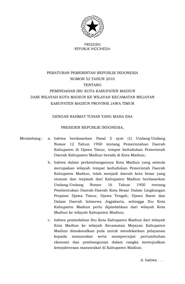 Peraturan Pemerintah Nomor 52 Tahun 2010