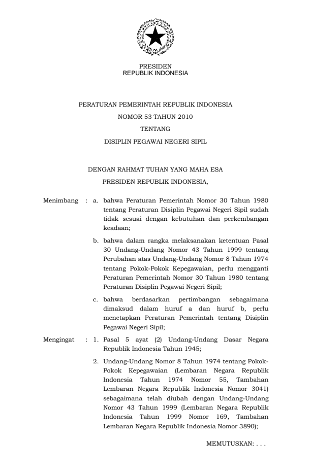 Peraturan Pemerintah Nomor 53 Tahun 2010