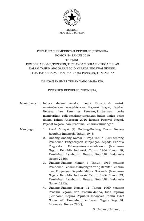 Peraturan Pemerintah Nomor 54 Tahun 2010