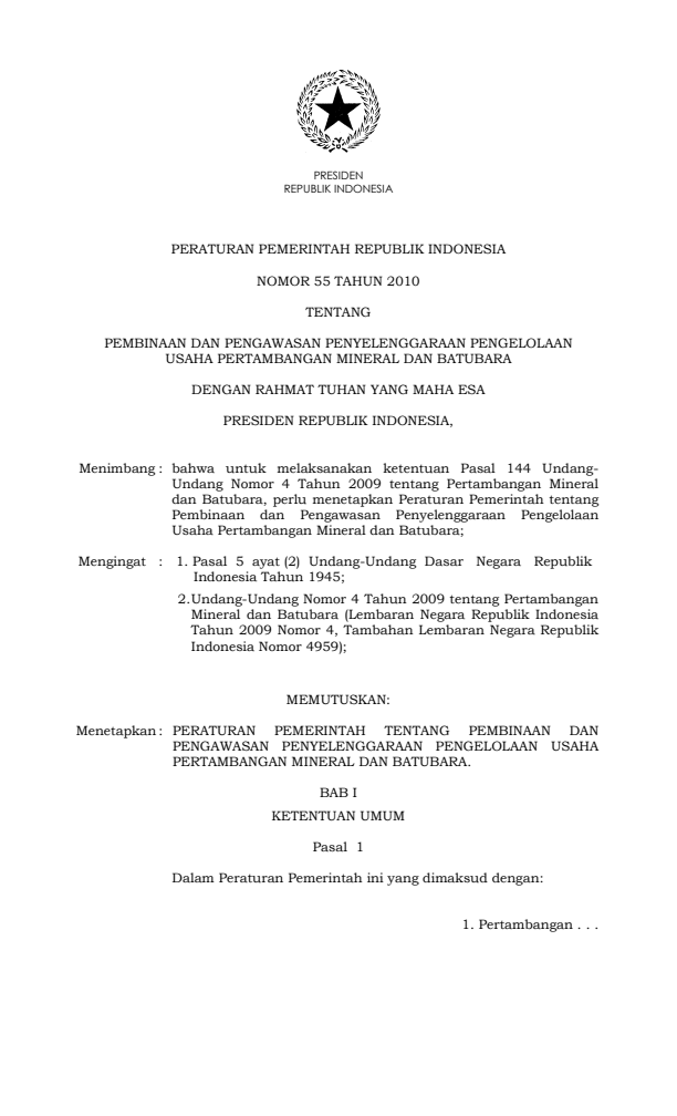 Peraturan Pemerintah Nomor 55 Tahun 2010