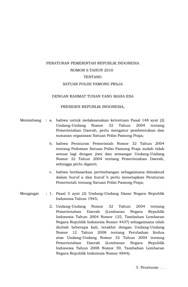 Peraturan Pemerintah Nomor 6 Tahun 2010