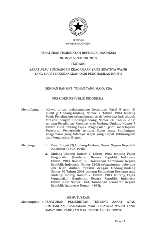 Peraturan Pemerintah Nomor 60 Tahun 2010