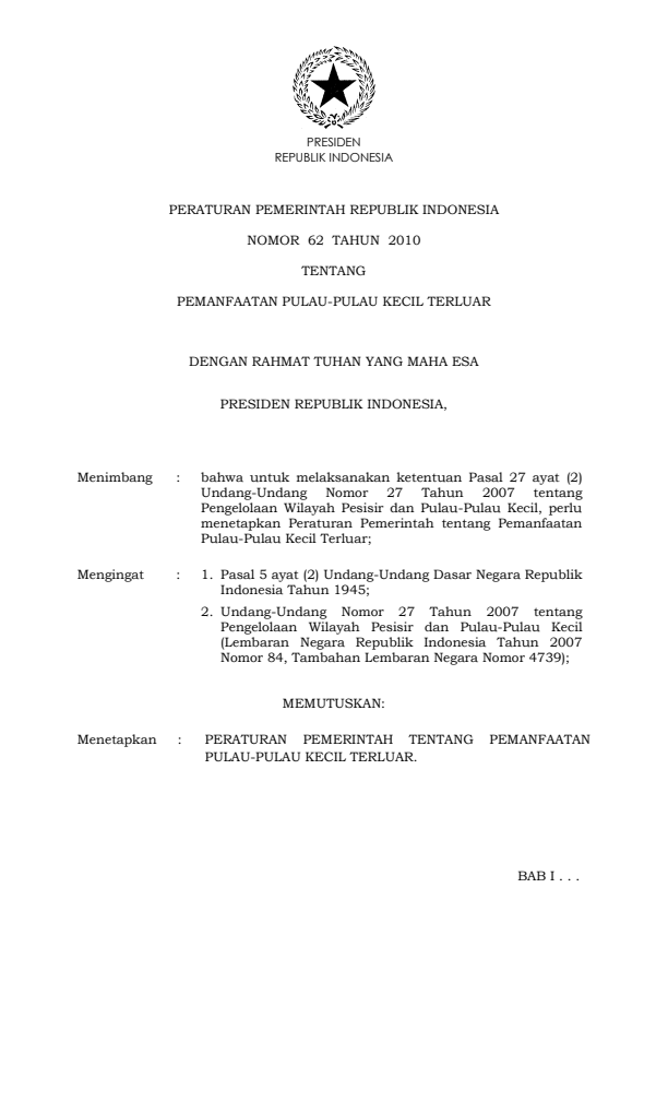 Peraturan Pemerintah Nomor 62 Tahun 2010