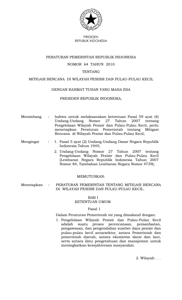 Peraturan Pemerintah Nomor 64 Tahun 2010