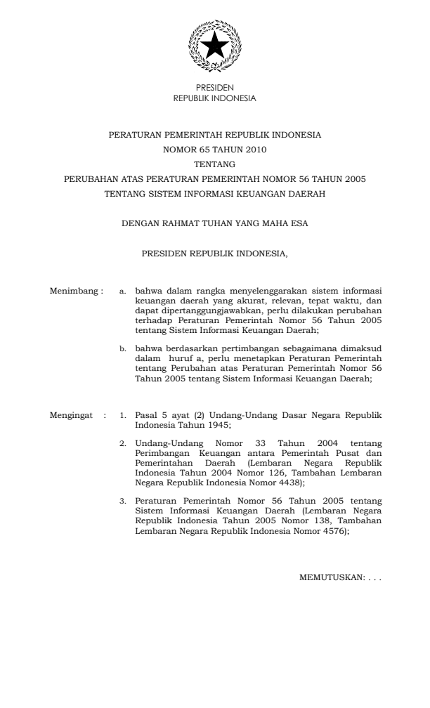 Peraturan Pemerintah Nomor 65 Tahun 2010