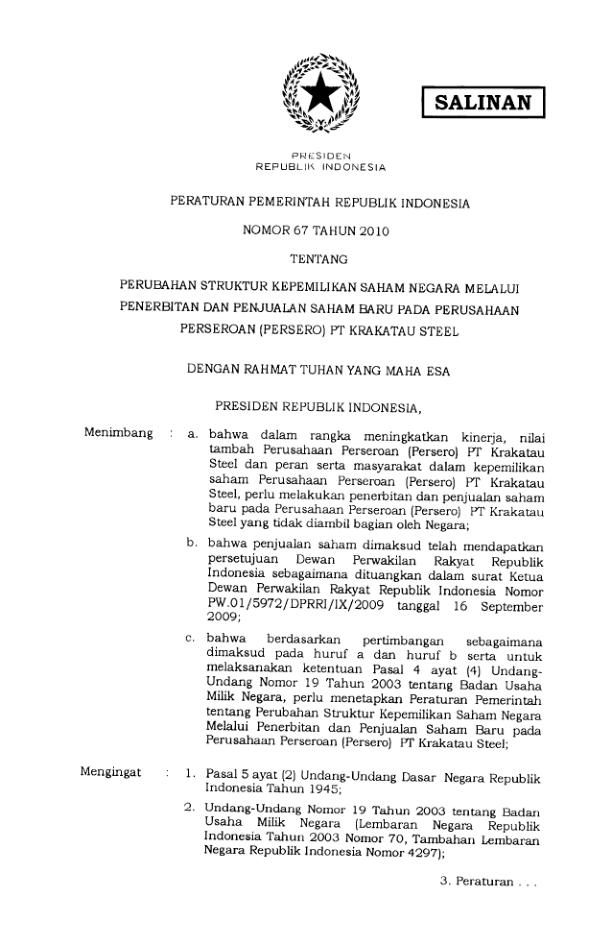 Peraturan Pemerintah Nomor 67 Tahun 2010
