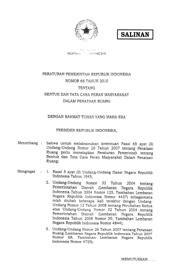 Peraturan Pemerintah Nomor 68 Tahun 2010