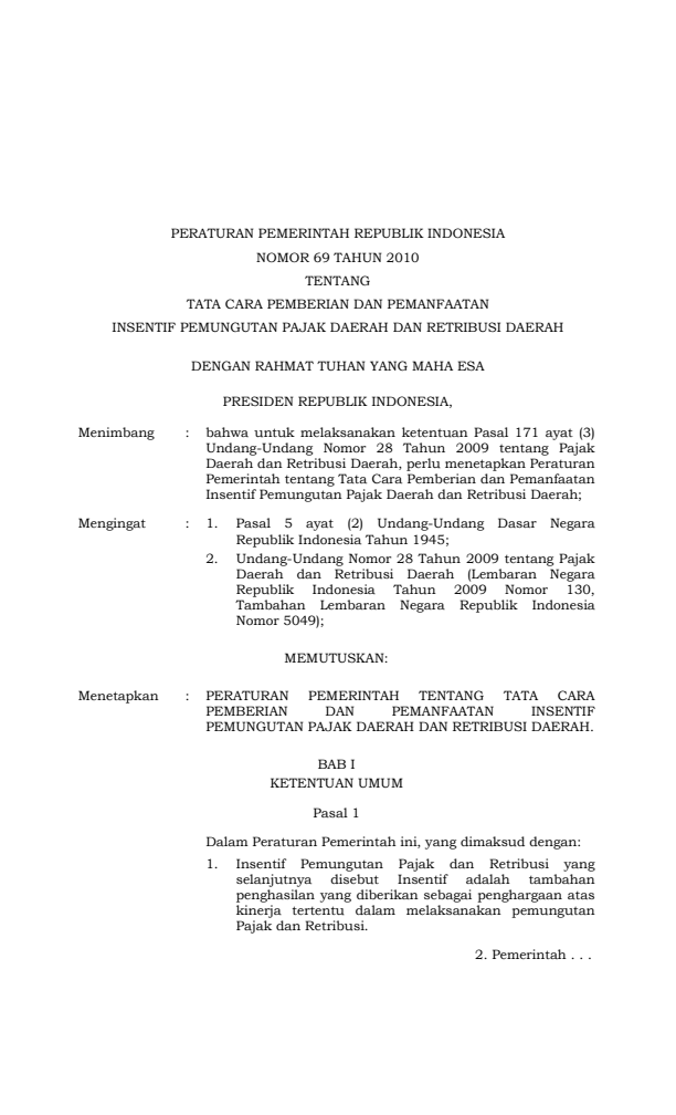 Peraturan Pemerintah Nomor 69 Tahun 2010