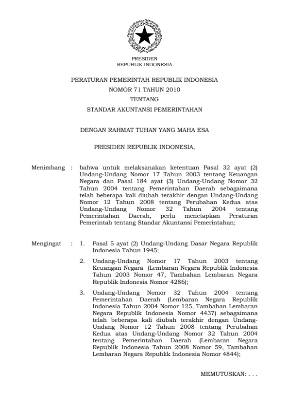 Peraturan Pemerintah Nomor 71 Tahun 2010