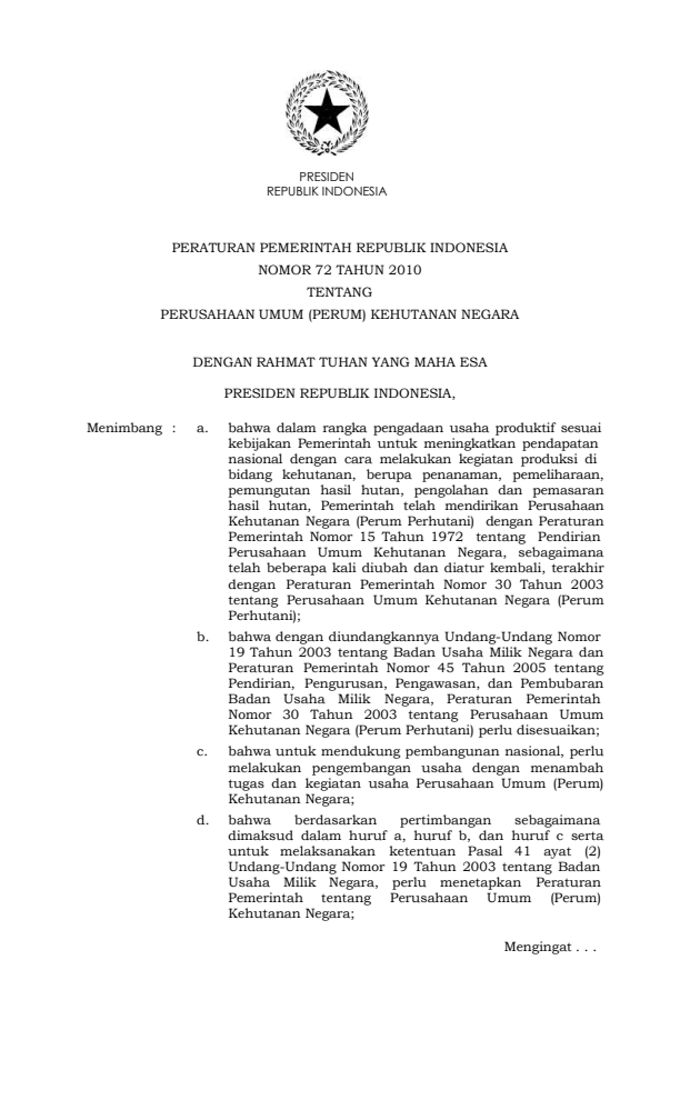 Peraturan Pemerintah Nomor 72 Tahun 2010