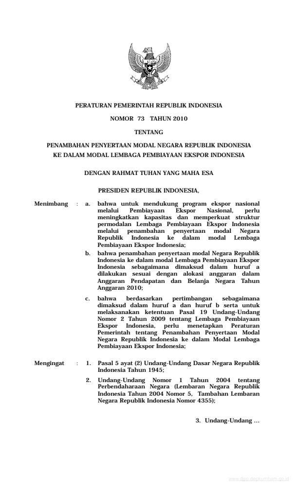 Peraturan Pemerintah Nomor 73 Tahun 2010