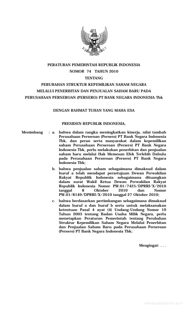 Peraturan Pemerintah Nomor 74 Tahun 2010