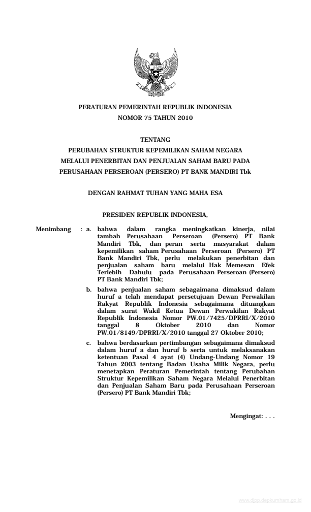 Peraturan Pemerintah Nomor 75 Tahun 2010