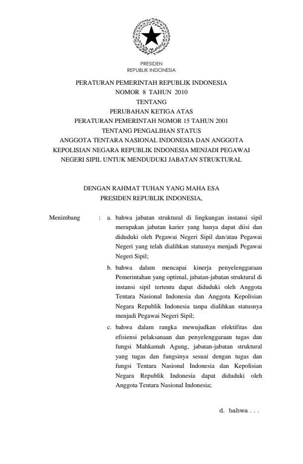 Peraturan Pemerintah Nomor 8 Tahun 2010