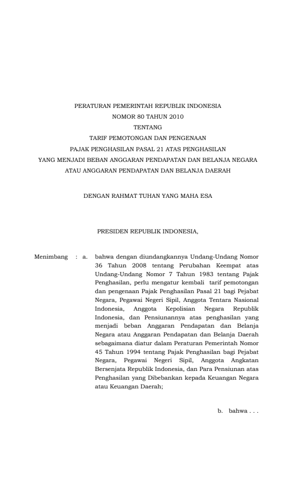 Peraturan Pemerintah Nomor 80 Tahun 2010